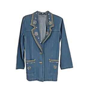 Vintage A.R.C. Medium Jean Jacket with Rhinestones Made in USA Blazer